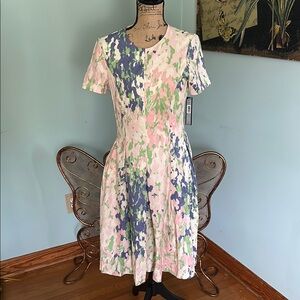 Tahari Pink and Blue Ruffled Midi Dress